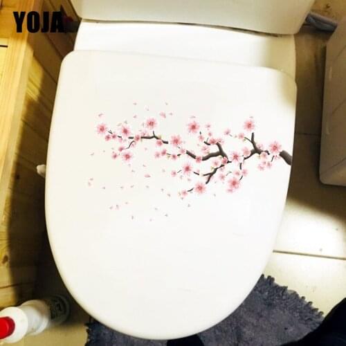 YOJA 26.5×16CM Fresh Pink Peach Blossom Branch Toilet Decoration Fashion Home Wall Stickers T1-2975