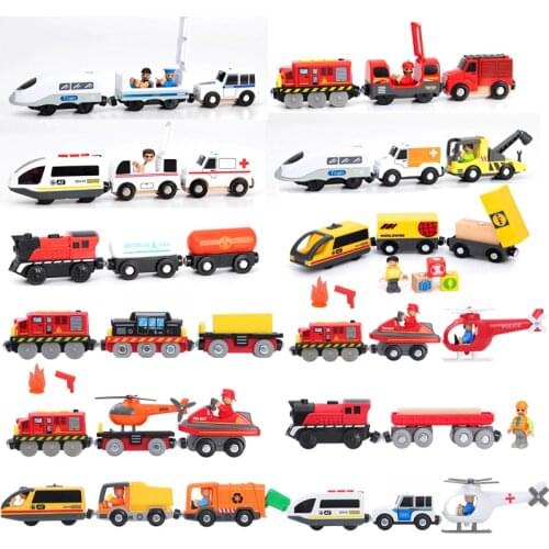 RC Railway Locomotive Magnetically Connected Electric Train Magnetic Rail Toy Compatible with Biro Wooden Track for Kids Gift