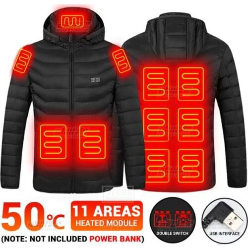 11 Areas USB Heated Jacket Womens Winter Warm Double Switch Control Heated Vest Mens Clothing Thermal Hunting Windbreaker Man
