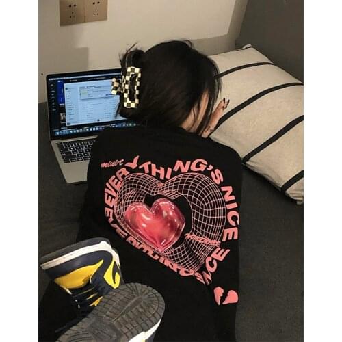 Y2k Harajuku tops Sweatshirts Pink heart Hoodies Kawaii Autumn Oversized Hooded grunge Sweatshirt women Hip Hop Hoodie vintage