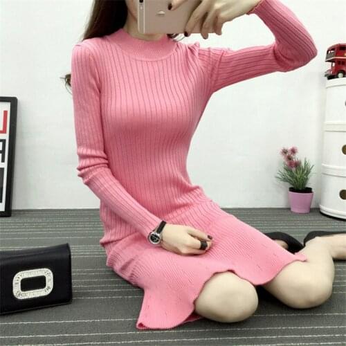 Sanishroly 2018 New Autumn Women Sweater Dress Knitted Dresses Ladies Long Sleeve Mermaid Dress Long Trumpet Dress Vestidos S202