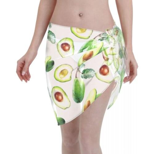 Women See-Through Beach Bikini Cover Up Wrap Scarf Swimwear Pareo Sarong Dress Avocado Tropical Watercolor Casual Beach Dress
