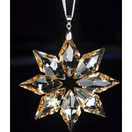 3.5inch DIY Champagne Christmas Snowflake Hanging Glass Pendants Crystal Suncatcher Prism Chandelier Parts Ornament Party Decor