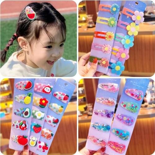 5 Pcs/Set Children Cute Cartoon Fruit Flower Ornament Hair Clips Girls Shiny Hollow Barrettes Hairpins Kids Hair Accessories