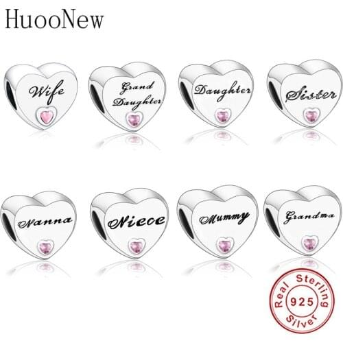 925 Sterling Silver Heart Charm Daughter Sister Best Friends Grand Daughter Beads Fit Original Charms Bracelet Jewelry