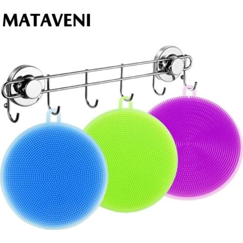 Antibacterial Silicone Cleaning Brush Pad Dish Fruit Scrubber Kitchen Cleaning Tool