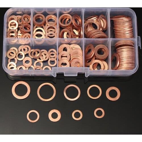 Assorted 9 Sizes 200PCs Solid Copper Washers Flat Ring Sump Plug Oil Seal Case