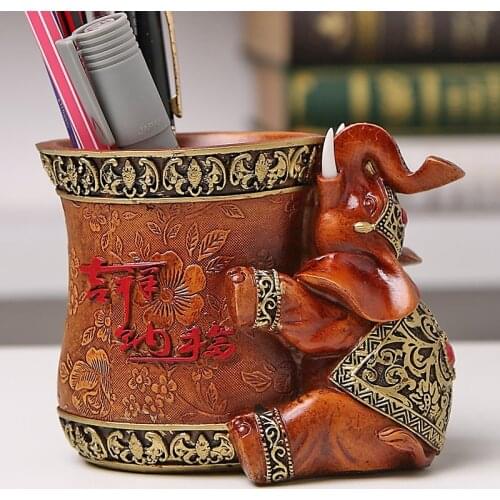 Free shipping Resin elephant pen holder desktop pen holder Desk Organizer