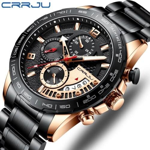 CRRJU men watches Top Brand Luxury sport waterproof watch for men black classic chronograph date quartz clock Relogio Masculino