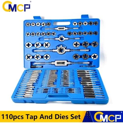 CMCP 110pcs Metric Tap And Die Set Screw Tap Die Set Screw Thread Tap Die Wrench Set Thread Tapping Hand Tool Kit