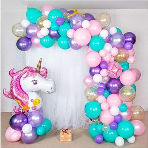 111pcs/set Unicorn Balloons Arch Kit Blue Purple Gold Confetti Pink Giant Unicorn Balloon Baby Shower Birthday Party Decorations