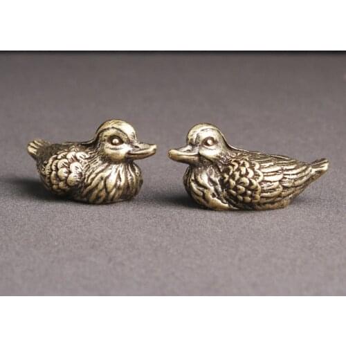 Retro Delicate Mandarin Duck Figurines Unique Solid Copper Animal Crafts Household Decorations for Wedding Party Anniversary Day