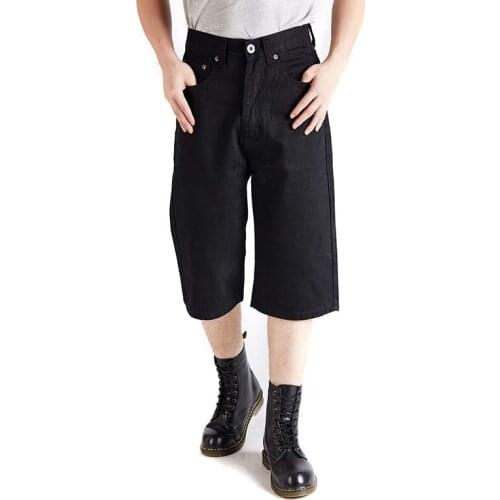 Hip Hop Jeans Shorts Men Calf-Length Denim Shorts Pants Boardshort Casual Straight Loose Baggy Male Clothes Plus SIze 30-46