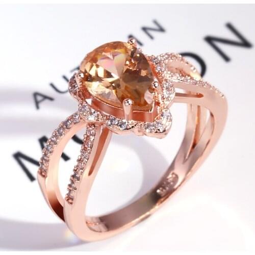 JK Trendy Water Drop Engagement Ring Band For Women Luxury Champagne Pear Shaped Wedding Ring With Micro Paved Female Jewel