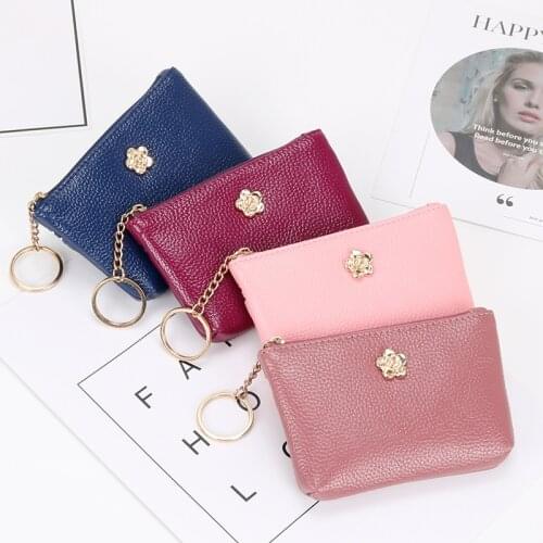Coin Purses Women Portable Colorful Zipper Mini Bags Korean Style PU Floral Simple Lovely Leisure Elegant Female Wallet Holder