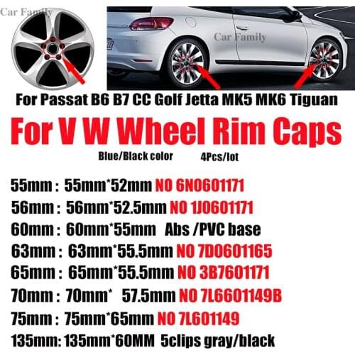 Car Wheel Hub Logo Cover Hub Badge Cap 4PCS Auto Badge 55MM 60MM 63MM 65MM 70MM 76MM for Passat B6 B7 CC Golf MK5 MK6 Tiguan