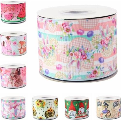 HSD Ribbon free shipping 3" 75mm heat transfer printed Denim fabric series Grosgrain Ribbon 50Yards per Roll