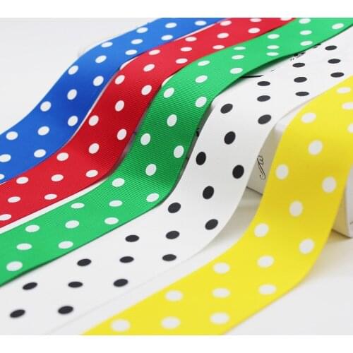 1.5 Inch 38MM 4CM Polka Dots Grosgrain Ribbon ECO-Friendly Polyester Fabric Printed White Dots For Headband Ribbon Bow Accessor