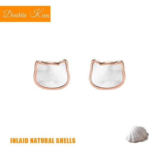 Small Cat Shell Stud Earrings Titanium Stainless Steel Inlaid Natural Shells Rose Gold Fashion Trendy Women Jewelry Gift