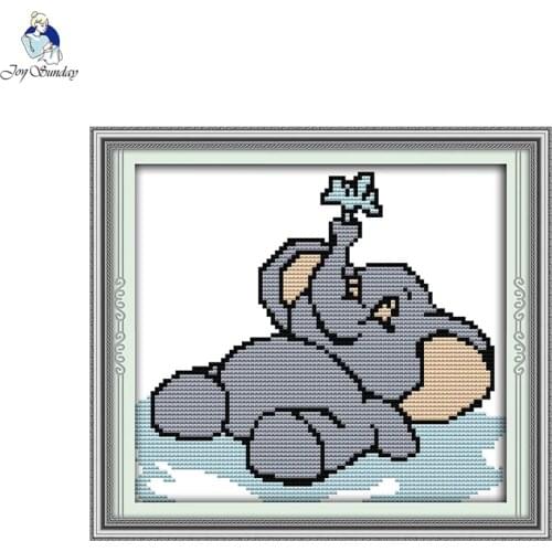 Little Elephant Water Spray DIY Handmade Cross-stitch Kits DMC 11CT 14CT Counted Canvas Needle Thread For Embroidery Accessory