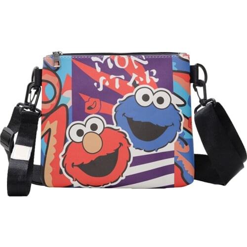 Ew fashion Sesame Street print girl diagonal bag Korean cartoon cute kid coin purse double-sided spraying hip-hop handbag