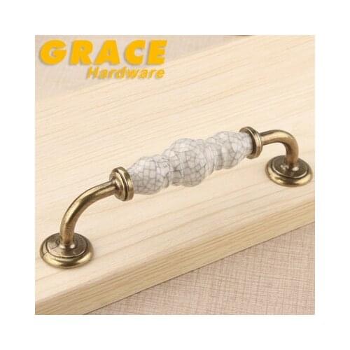 New Exquisite Cabinet Antique European Style Wardrobe Knobs Classical Garden Ceramic Furniture Handle(C.C:128mm L:152mm)