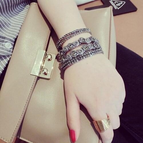 Ociki Free Shipping Fashion Austrian Crystal Bracelet Vintage Jewelry Wholesale Multilayer Bracelet for Girl Women Gift