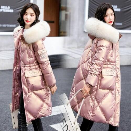 Wholesale womens 2021 winter Korean womens wear PARKA WOMEN long large loose bright face down cotton padded jacket
