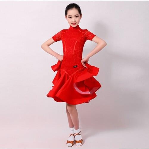 Latin Dance Dress Girls Short-Sleeve Lace Practice Clothes Latin Dance Performance Wear Rumba/Samba/Tango Dance Clothes DQL553