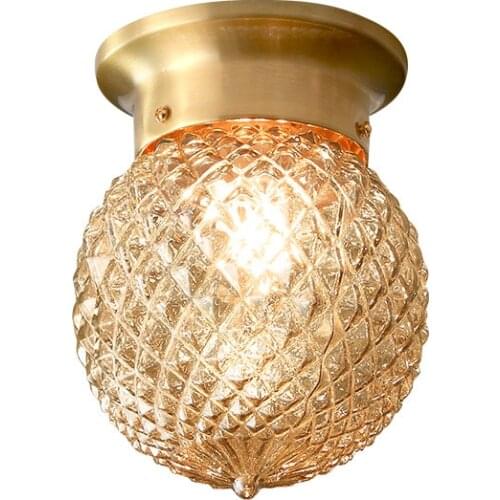 Post-Modern Simple All-Copper American Round Glass Entrance Stair Porch Corridor Balcony Ceiling Lamps
