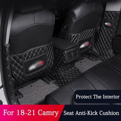 QHCP Leather Material Car Seat Anti-kick Mat Door B Pillars Pad Anti-dirty Mat Armrest Box Cover Protection For 8th Camry 2018