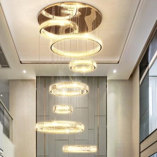 Luxury Large Chandelier for Home Villa Staircase Modern Crystal Ring Chandelier Led Color Dimmer Indoor Lighting GPD 324929