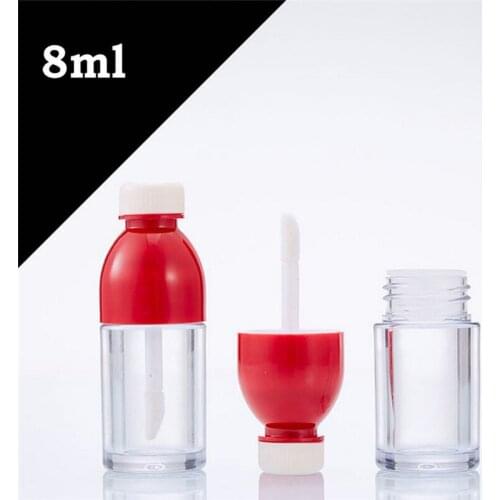Pink Red Beverage Bottle Shaped Empty Lip Gloss Tube Containers Clear Mini Refillable Lip Balm Bottles with Rubber Inserts