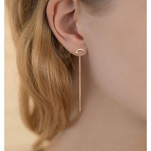 Long-chain Drop Earrings for Women Girls 585 Rose Gold Pearl Cute Wedding Engagement Party Birthday Gift Fashion Jewelry GE350A