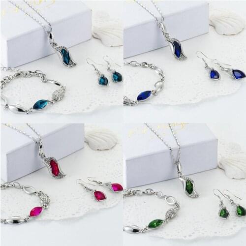 Earrings Blue Bracelet Crystal Necklace Jewellery Set Cubic Zirconia UK For Women Gift