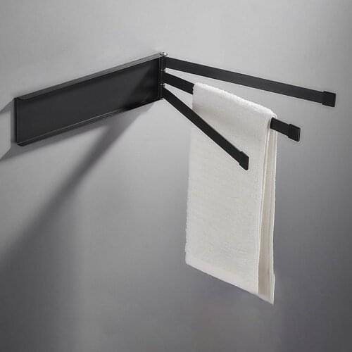 Towel Hanger Aluminum Fodable 3 Swivel Bathroom Towel Rail Rack Nail Free Towel Bar Bathroom Towel Holder Black Towel Hanger