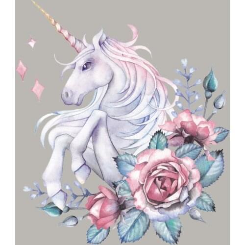 Poemyi Flowers and Unicorn Patches for Clothing Animal Vinyl Thermal Stickers on Clothes Jacket Iron on Transfer for T-shirt F