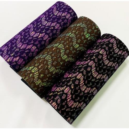 Multicolored Shiny Lace Mesh Flower Pattern Glitter Synthetic Leather Fabric Velvet Backing For Making Shoes/Handbags