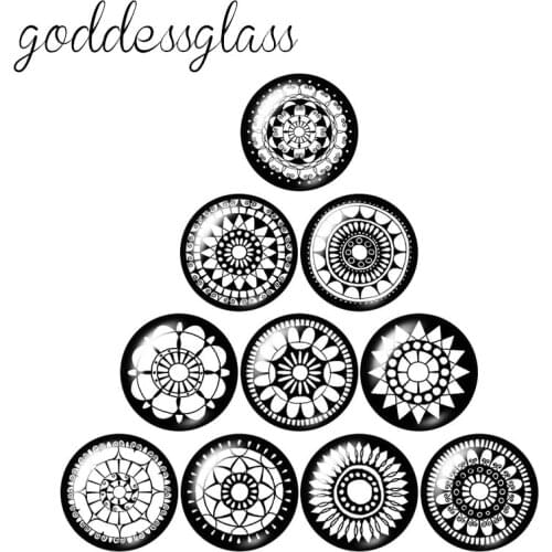 ZB1228 Black Flowers patterns 10pcs mixed 12mm/18mm/20mm/25mm Round photo glass cabochon demo flat back Making findings