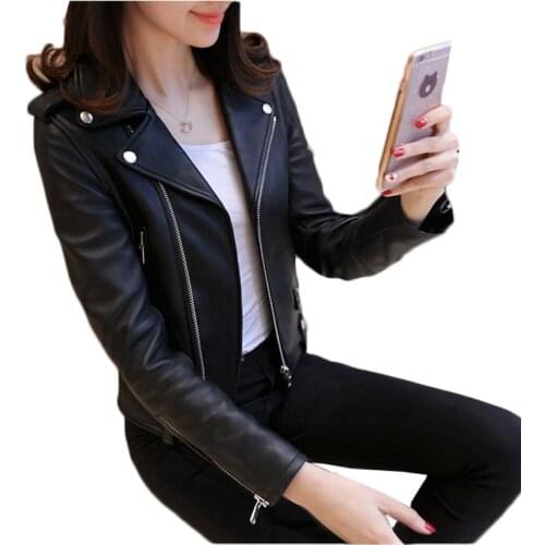 Womens Short PU Leather Jacket 2020 Autumn Casual zipper lapel PU LeatherJacket Female Street Basic Motorcycle Jackets