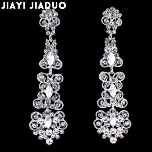 Jiayijiaduo Long Earrings Crystal Silver Color Women Bridal Chandelier Pendante Wedding Earrings Engagement Jewelry Dropshipping
