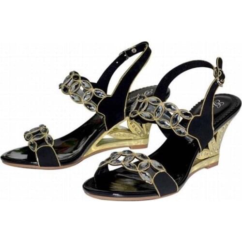 Big size 34-44 hot 2018 women wedges high heels sandals ladies gladiator rhinestone buckle summer party wedding sandalias shoes