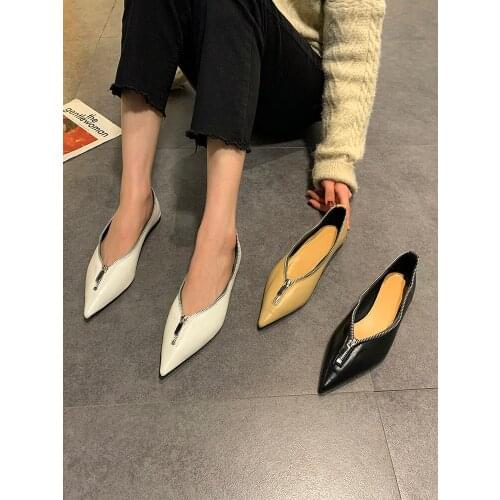 Womens flat shoes 2021 summer new style Korean version of soft wind zipper fashion pointed casual shoe cover soft foot comfort