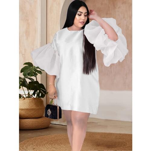 Plus Size Dresses Pink Loose Half Puff Sleeve O Neck Knee Length Oversized Women Birthday Evening Event Occasion African Dress