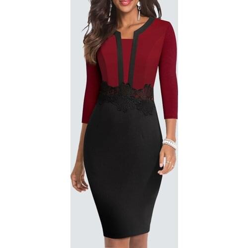 Autumn Floral Lace Patchwork Vintage Bodycon Elegant Business Chic Office Lady Dress HB569