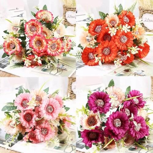 1 bunch of 7 beautiful sunflower sun bouquet silk flower high quality artificial flower family garden party wedding decoration D