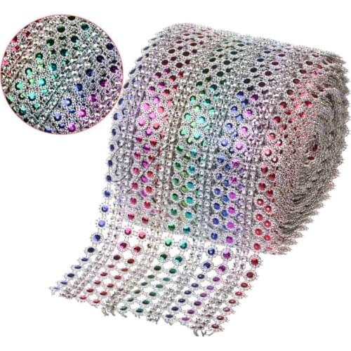 1Yard x12cm Wide Colorful Crystal Diamond Mesh Rhinestone Plum Ribbon Roll for Gift Wrap Diy Sewing Trim Wedding Party Diy Decor