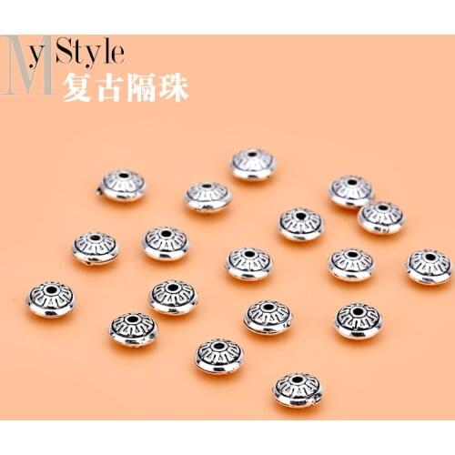 10PCSS925 pure silver retro Thai silver flying saucer beads separated beads loose beads handmade jewelry DIY accessories materia