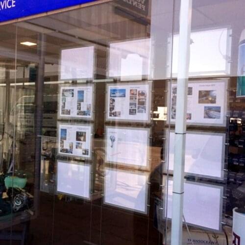 12PCS Double Sided Landscape Hanging Acrylic Frame LED Illuminated Display Light Pocket A3 for Real Estate Agent Shop Windows