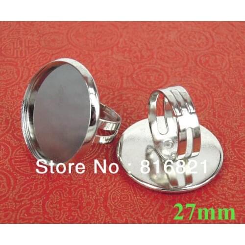 27mm New Silver tone Plated Copper Round Edge Bezel Tray Ring Settings Blank Glass Cabochons DIY Rings Jewelry Making Wholesale